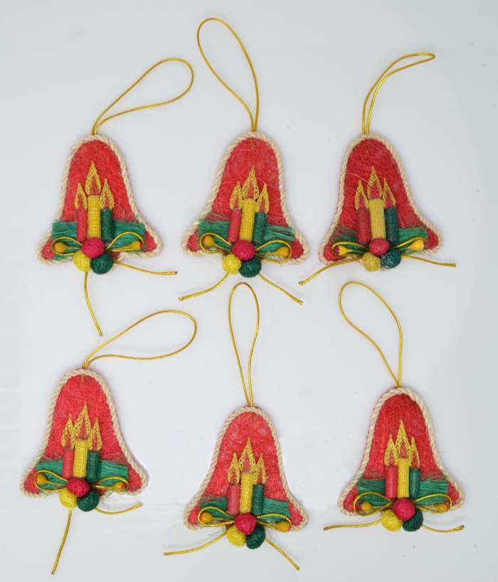 Abaca Red Bell with Candles Ornament 3